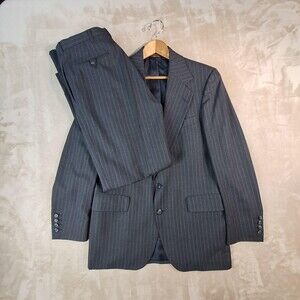Anderson-Little Suit Mens 40 Long 34W Gray Wool Stripe Single Vent 2 Btn USA